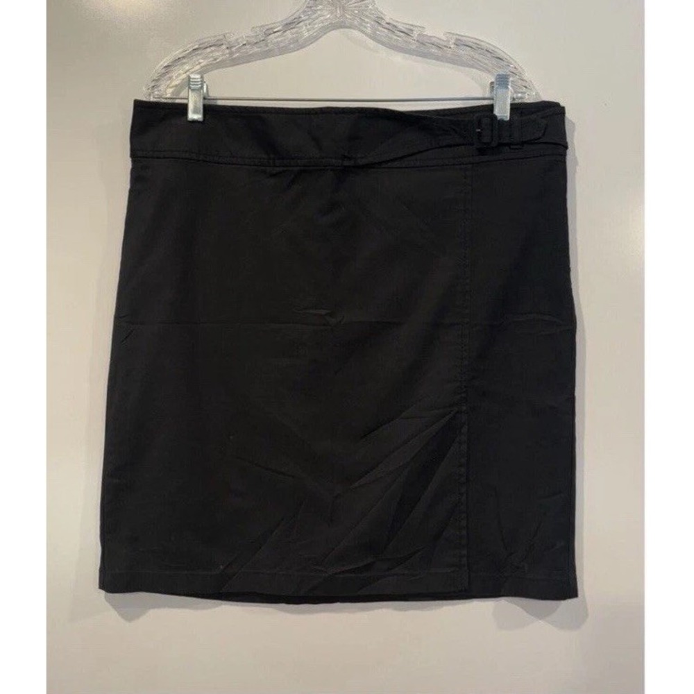 Ann Taylor Black Cotton Blend Pencil Skirt‎ Faux Wrap Career Womens Size 14
